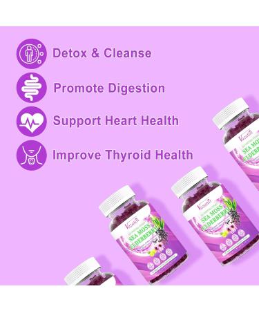 Vegan Sea Moss Gummies with Elderberry, Bladderwrack, Echinacea, Apple Cider Vinegar & More - 60Ct Supplement for Adults & Kids - Blueberry Flavor - Buy Online on GoSupps.com