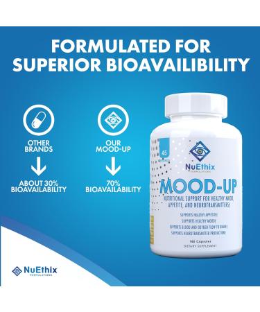 NuEthix Formulations Mood-Up | Stress Relief & Sleep Supplement | 5-HTP Rhodiola Rosea | Natural Energy & Hormone Support | Non-GMO | 180 Capsules - Buy Internationally - Buy Online on GoSupps.com