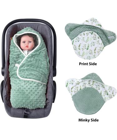 Ultra Thick Swaddle Blanket with Hat | Newborn Bunting Bag for Stroller, Baby Carrier, High Chair | Green Leaves Print | 0-6 Months - Buy Online on GoSupps.com