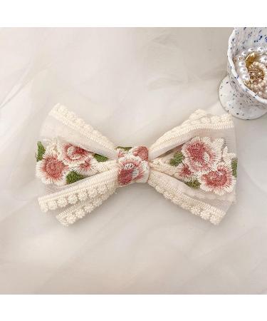MEIBAOGE Lace Bow Elegant 2000s Style Side Clip Bow Hair Clip Sweet Girls Floral Embroidered Flower Large Bowknot Balletcore - Buy Online on GoSupps.com