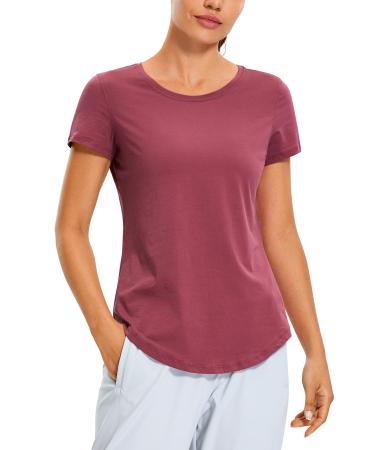 CRZ YOGA Women's Pima Cotton Short Sleeve Workout Shirt Yoga T-Shirt Athletic Tee Top Medium Misty Merlot