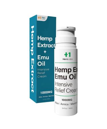 +1HEROLABS Hemp Cream - Made in USA - HeroLabs Topical Hemp Extract Cream Maximum Strength for Muscle Joint & Back Ease- Hemp Extract Cream - 3.4 Oz (3.4 oz) 3.4 Fl Oz (Pack of 1)