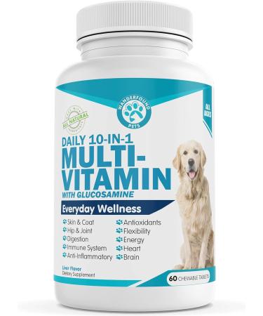 Wanderfound Pets 10-in-1 Dog Multivitamin, Chewable Dog Vitamins with Glucosamine, D3, and MSM, Dog Health Supplies for Immune System and Joint Health, Liver Flavor, 60 Tablets