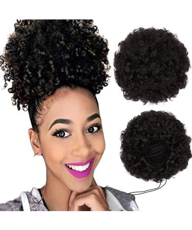 Synthetic Afro Puff Drawstring Ponytail Short Kinky Curly Hair Bun Extension Donut Chignon Hairpieces Wig Updo Hair Extensions Clip in Bun Ponytail Extensions Large Size 2#(90g)
