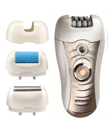 Sminiker 3 in 1 Lady Rechargeable Waterproof Hair Removal Kit ( Bikini Trimmer, Hair Epilator, Callus Remover ) with 2 Mode Power Switch, LED Hair Shaver for Arm, Underarm, Bikini Line & Legs (Gold)