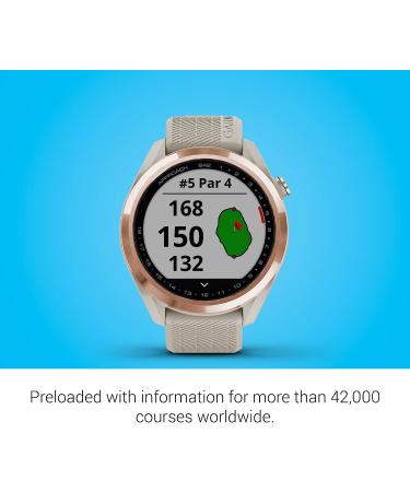 Garmin Approach S42 GPS Golf Smartwatch - 1.2 Touchscreen, 42k+ Preloaded Courses, Rose Gold Ceramic Bezel - Tan Silicone Band | 010-02572-12 - Buy Online on GoSupps.com