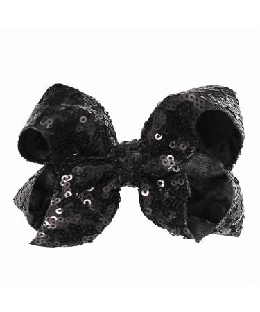 Xansema Hair Bows for Girls  4 Inches Sequins Bows Alligator Hair Clip Hair Barrettes Accessories for Women Teens Girls Kids (Black)