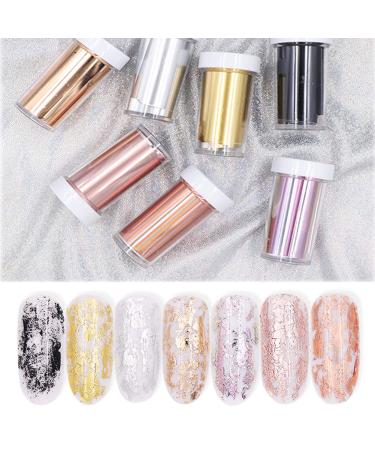 BornBeauty 7 Colors Rose Gold Nail Foils Starry Sky Glitter Nail Art Transfer Stickers Paper Holographic Nail Art Tips (7colors)