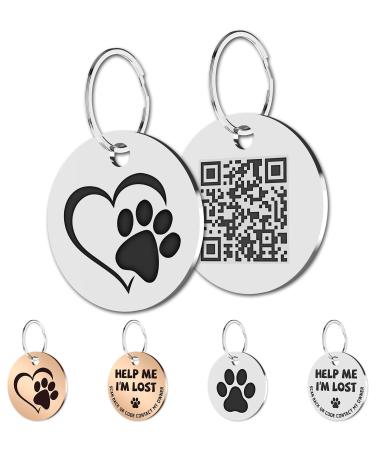 MyLuckytag stainless steel cat brands QR code pet online profile-Scan QR get immediate location email heart and paw silver - Buy Online on GoSupps.com