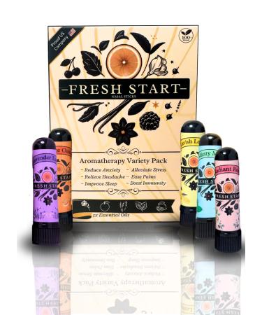 Fresh Start Nasal Stick (5 Pack) | Premium Nasal Inhalers for Better Breathing and Focus | 100% Pure with Essential Oils | (Lemon Rose Orange Peppermint Lavender)