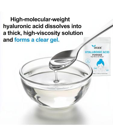 iFEiER Hyaluronic Acid Powder | High Molecular Weight Hyaluronic Acid Serum Powder | 1oz(28.3g) Cosmetics Grade | Sodium Hyaluronate | LMW HMW HA ingredient to make gel for DIY Serums - Buy Online on GoSupps.com