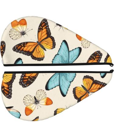 Microfiber Hair Drying Cap for Curly & Thick Hair - Soft Absorbent Butterflies Towel Wrap with Button - Quick Drying Hair Towel - Buy Online on GoSupps.com