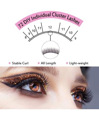 Cluster Lashes 72 Pcs Individual Lashes Mixed Tray 8-16mm | DIY Eyelash Extensions for Natural Look | Super Thin Band, Reusable & Comfortable - Buy Online on GoSupps.com