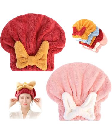 Efficieint - New Super Absorbent Hair Towel Wrap for Wet Hair Microfiber Wet Hair Towel Wrap for Curly Hair Plopping and Extra Long Hair Quick Drying 11.02*9.84in Pink Red
