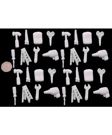 32 x Edible 3D Mixed Tools Set icing toppers cake cupcakes decorations (White)