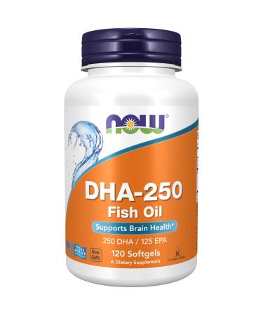 NOW Foods Supplements DHA-250 with 125 EPA Molecularly Distilled Supports Brain Health* 120 Softgels 120 Count (Pack of 1)