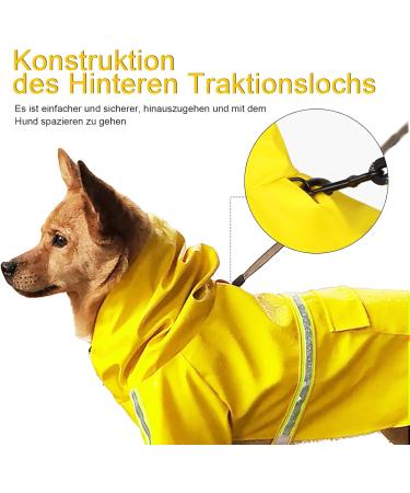 Adjustable Light Waterproof Dog Mackintosh Coat with Hood & Reflective Stripes - Perfect for Small Medium & Large Dogs | Yellow (L) - Buy Online on GoSupps.com