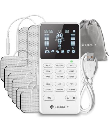 Etekcity TENS Unit Muscle Stimulator Machine with Replacement Pads for Pain Relief Multi-Modes, FSA HSA Approved Products, FDA Cleared 4 Channels Rechargeable Electric Pulse Massager