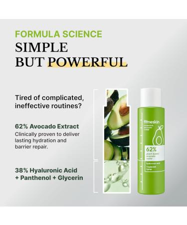 fitneskin Hydrating Avocado Toner 5.1 Fl Oz (150ml) 62% Plant-Based Avocado Extract + Hyaluronic Acid Alcohol-Free Fragrance-Free Vegan Dermatologist-Tested Korean Skincare - Buy Online on GoSupps.com