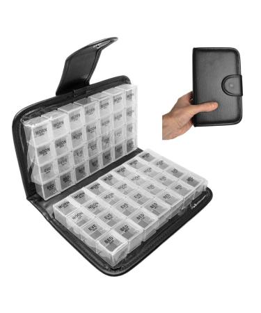 Tablet box 14 days 4 compartments in the morning in the evening at night medication box Pillendose large with PU leather easy to open arthritis Friendly BPA free (clear)