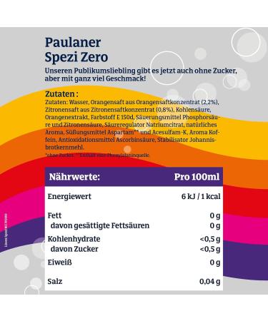 Paulaner Spezi Zero - Sugar-Free Cola & Orange Soft Drink (24x0.33l) - International Shipping Available - Buy Online on GoSupps.com