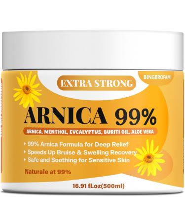 Bingbrofam Arnica Cream 99% Extra Strength Gel Pain Relief for Fast Healing Thin Skin Seniors Bruises with Menthol Swelling Soothing Massage 16.9 Oz