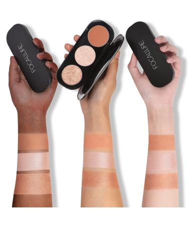 FOCALLURE 3-in-1 Blush and Highlighter Palette - Cruelty-Free Matte Blush and Shimmer Illuminator for Glowing Look #02 - Buy Online on GoSupps.com