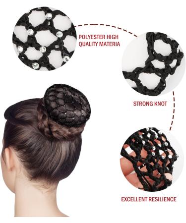 Hair Net Chignon 12 Bun Hairstyle Aid Fabric Knot Net with Glitter Rhinestones Hair Net Riding Tournament Set for Gymnastics Rhythmic Gymnastics Ballet Figure Skating - Buy Online on GoSupps.com