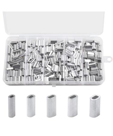 JSHANMEI Single Barrel Crimp Sleeves Aluminum Crimp Sleeves Connector Kit Fishing Line Tube Leader Sleeves for Leader Rigging 420PCS (Oval)