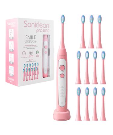 Soniclean Pro 4800 Electric Toothbrush for Adults with 12 Toothbrush Heads  Rechargeable Toothbrush  Automatic Toothbrush  Soft Bristle Toothbrush  Pink 12 Refill Heads Pink