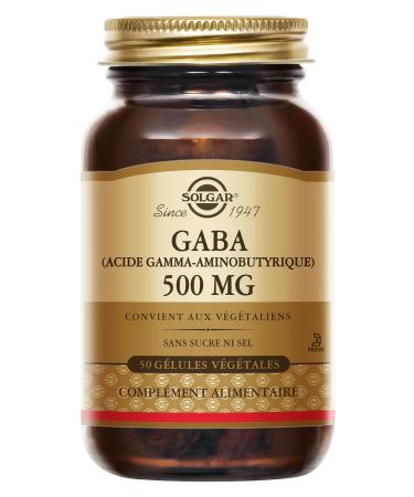 Solgar GABA 500 mg - Amino Acid - Vegan - Neurotransmitter - Nervous System - Food Supplement - Bottle of 50 Vegetable Capsules