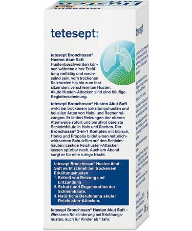 tetesept Bronchosan Cough Acute Syrup | Soothing Cold Remedy for Dry Coughs 117g | Fast International Shipping - Buy Online on GoSupps.com