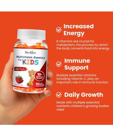 HERBION Naturals Multivitamin Gummies for Kids Immune Support with Vitamin C D3 B12 A E & Zinc Strawberry Flavor Gluten Free Vegan Chewable Gummies for Vitality & Immunity 90 CT Pack of 1 90 Count (Pack of 1) - Buy Online on GoSupps.com