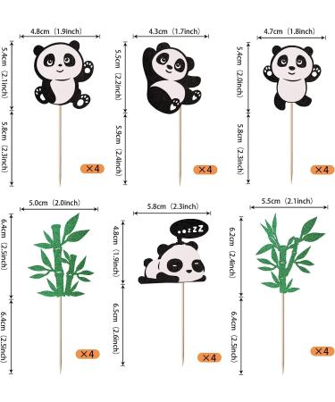 24 Panda Glitter Green Bamboo Cupcake Toppers - Cute Animal Cake Decorations for Baby Showers & Kids Birthday Parties - Buy Online on GoSupps.com