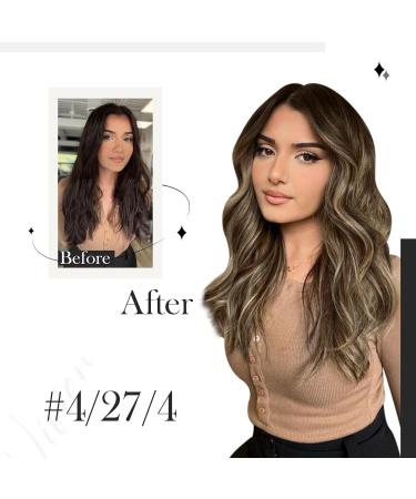 Vivien Clip-In Hair Extensions - Remy Real Hair Balayage Dark Brown & Caramel Blonde | 25cm 70g 5pcs | #4/27/4 - Buy Online on GoSupps.com