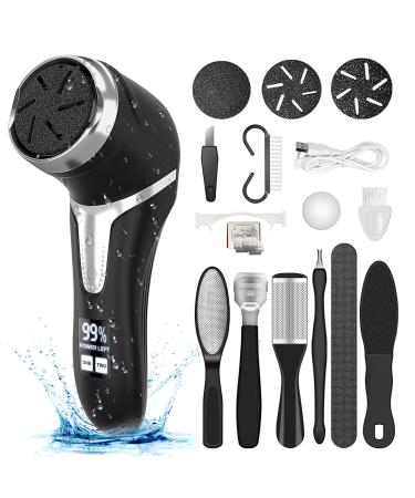 Electric Callus Remover for Feet with Vacuum, Professional Pedicure Tools Kit Foot File Callus Remover, Rechargeable Waterproof Foot File for Foot Care Deadskin Remover with 3Heads&2Speed,LCD Display Black Electric Callus Remover +10in1