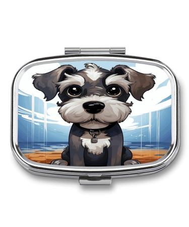 Pill Box Adorable Schnauzer Print 2 Compartment Medicine Pill Case Pill Organizer Decorative Metal Portable Pill Box for Pocket Or Purse