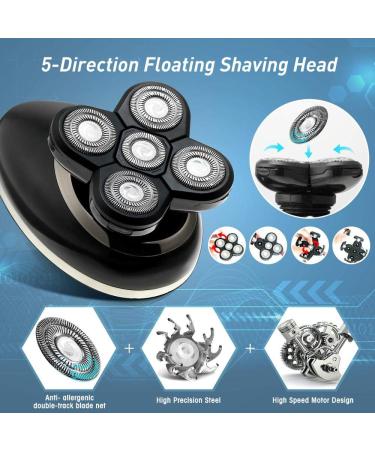 5 in 1 Electric Head Shaver for Bald Men - IPX7 Waterproof Adjustable & Rechargeable Razor | Unisex Hair Trimmer with 5 Floating Heads - Buy Online on GoSupps.com
