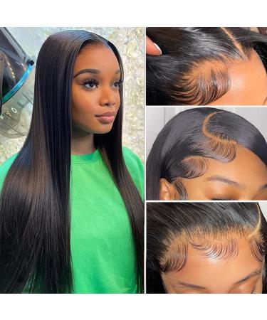 Lace Front Wigs Human Hair 13x4 HD Transparent Straight Lace Frontal Wigs Human Hair for Black Women 180% Density Brazilian Virgin Human Hair Wigs Pre Plucked with Baby Hair Natural Hairline  (24 Inch  Black Color) 24 In...