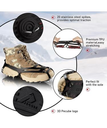 PeCube Ice Cleats for Shoes and Boots - 20 Stainless Steel Spikes - Anti-Slip Traction Cleats for Light Hiking, Trail Running, Ice Fishing - Black (Small) - Men Women Kids - Buy Online on GoSupps.com