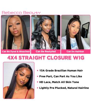 Rebecca Beauty Brazilian Human Hair Lace Front Wig 14 Inch - 10A Grade 4X4 Lace Closure, Pre-Plucked, 180% Density - Natural Straight Hair for Black Women - Buy Online on GoSupps.com