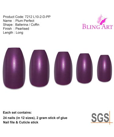 Shop Bling Art Purple Pearlescent Ballerina Coffin False Nails - 24 Long Tips with Glue | International Shipping Available - Buy Online on GoSupps.com