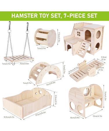 Byzesty Wooden Hamster House - 7 Piece DIY Toy & Accessories for Guinea Pigs Dwarf Hamsters Chinchillas | Fun Roller Bridge Rocker & Swing - Buy Online on GoSupps.com