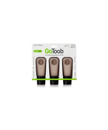 humangear GoToob Refillable Silicone Travel Size Bottles for Women, Men, Toiletries, Beauty, Cosmetics, 3pk Set, Medium (2oz), Black