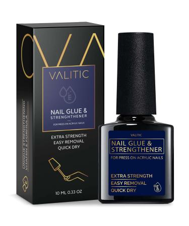 Valitic Nail Glue and Strengthener for Acrylic and Press On Nails - Quick Dry Brush On Nail Gel for Long Lasting Nails - Adhesive Nail Bond for False Nails - Nail Strengthener for Nail Tips - 1 Pack 0.33 Ounce (Pack of 1)