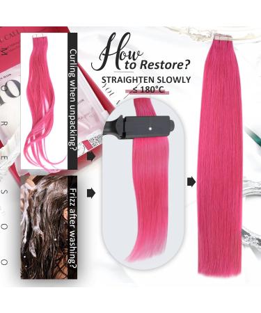 Moresoo 20 Inch Hot Pink Tape in Human Hair Extensions | Real Remy Hair | 10 Pieces/25g - Buy Online on GoSupps.com