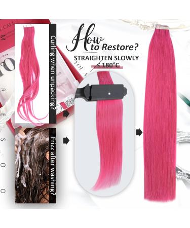 Moresoo Hot Pink Tape-In Hair Extensions | 16 Inch Remy Real Hair | 10 Pieces 20 Grams/Pack | Silky Invisible 40 cm - Buy Online on GoSupps.com