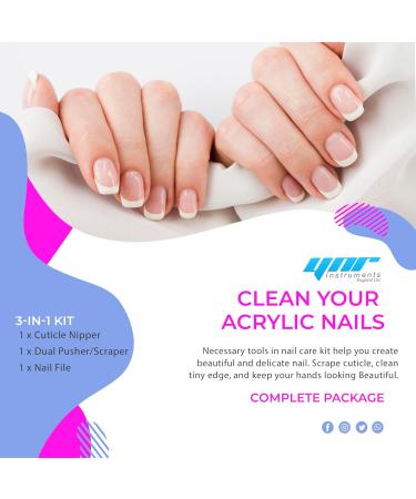 YNR Professional Stainless Steel Double End Cuticle Pusher + Cuticle Nippers Duo + Nail File Professional Manicure Pedicure Nail Cleaner Gel Polish Remover Prep Cutters Remove Dead Skin (3-in1) - Buy Online on GoSupps.com