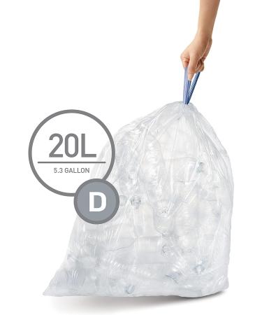 simplehuman Code D Custom Fit Drawstring Trash Bags - 60 Count, 20L/5.3 Gallon, Clear - Pack of 1 - Buy Online on GoSupps.com