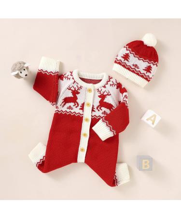 Forthcan Baby Christmas Knitted Sweater Romper Jumpsuit | Newborn Boys Girls Onesies Outfits 3-6 Months | Red-Reindeer - Buy Online on GoSupps.com